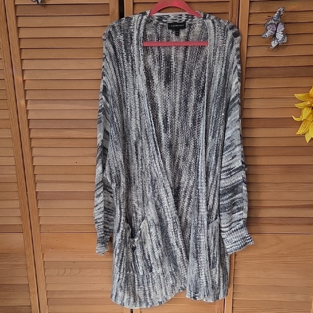 Lane Bryant Vintage Smokey Gray And White Long Knit Cardigan From 2017